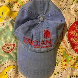 1990’s Vintage Trojan Condom Baseball Cap Leather Strap Nice Rare Gift Denim
